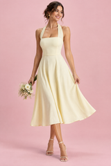 Lichtgele halter skater midi-jurk