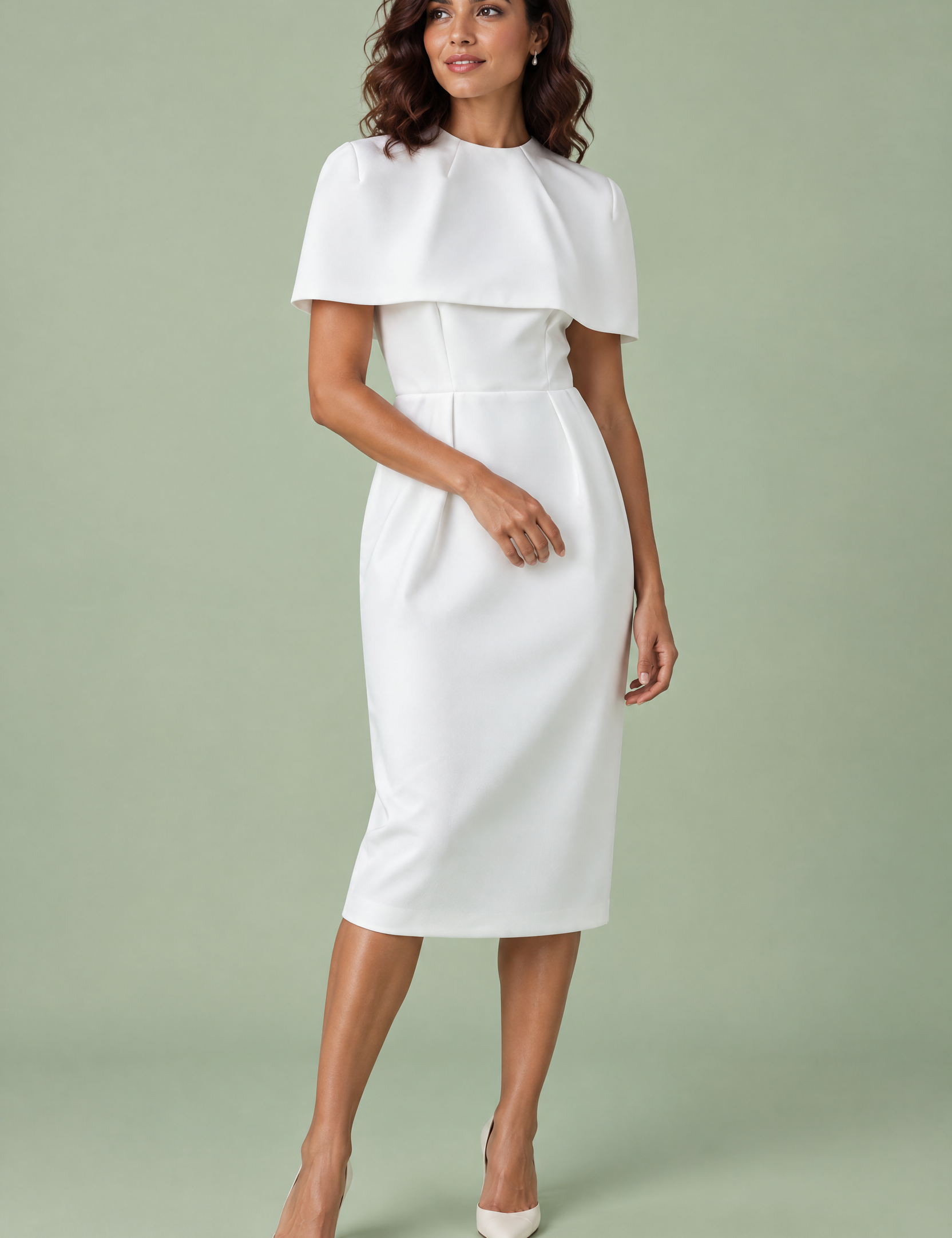 Robe blanche midi près du corps | Vue de face | Lounelle Paris
