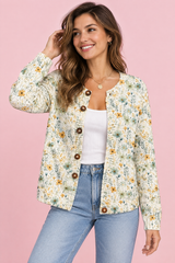 Off-white vest met bloemenprint en knopen