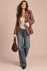 Rode getailleerde blazer met bloemen- en streepdessin