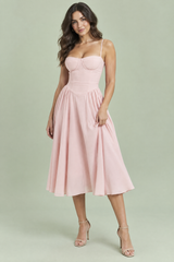 Roze midi-jurk met bustierlijfje