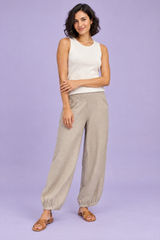 Beige cropped broek met wijde pijpen