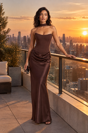 Robe longue corset marron bustier | Deuxième photo lifestyle | Lounelle Paris