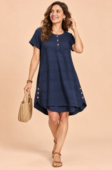 Oversized marineblauwe blouse met knoopsluiting