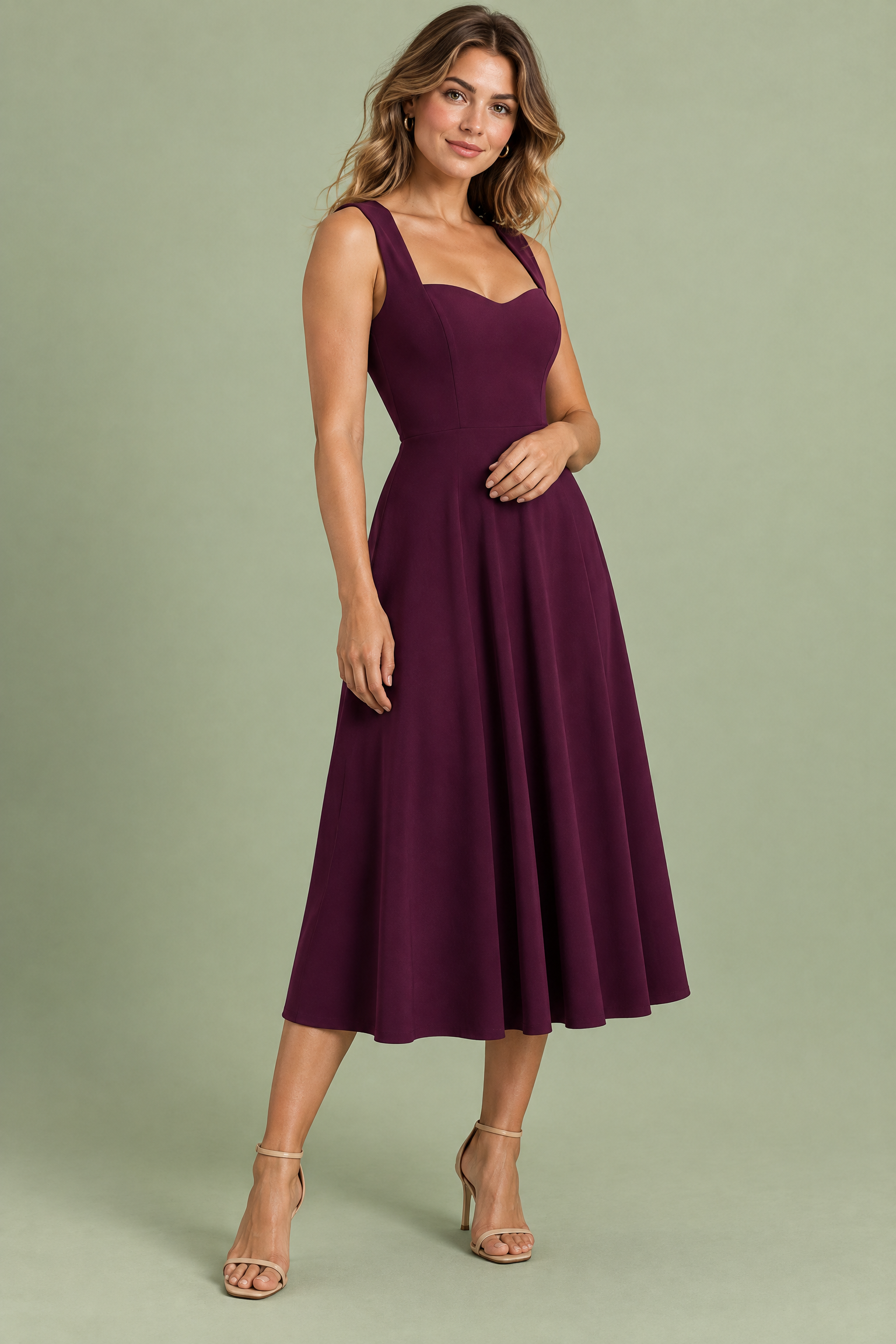 Robe midi violette à décolleté cœur | Vue de face | Lounelle Paris