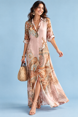 Roze midi-jurk met print