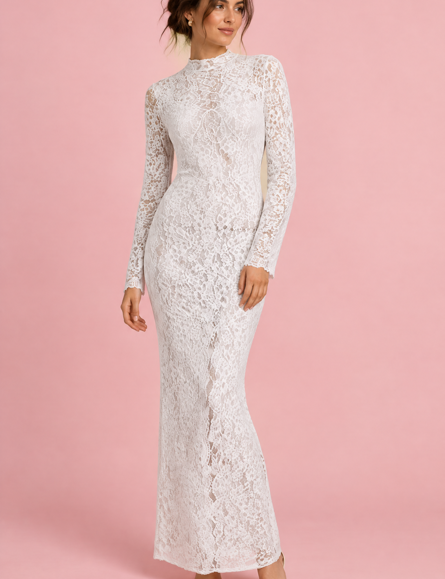 Robe longue blanche en dentelle | Vue de face | Lounelle Paris