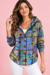 Blauw vest met capuchon en knoopsluiting