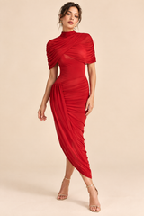 Gedrapeerde asymmetrische jurk - rood