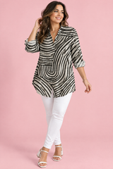 Gebroken wit overhemd met geometrische print en knopen