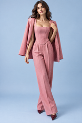 Driedelig roze pak met corsettop