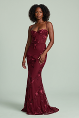 Bordeaux maxi-jurk met bloemenborduursel