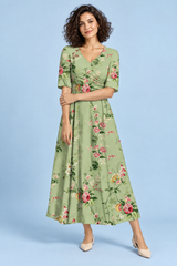 Groene maxi-jurk met V-hals