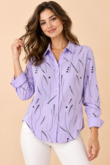Lavendel oversized overhemd met paisleyprint