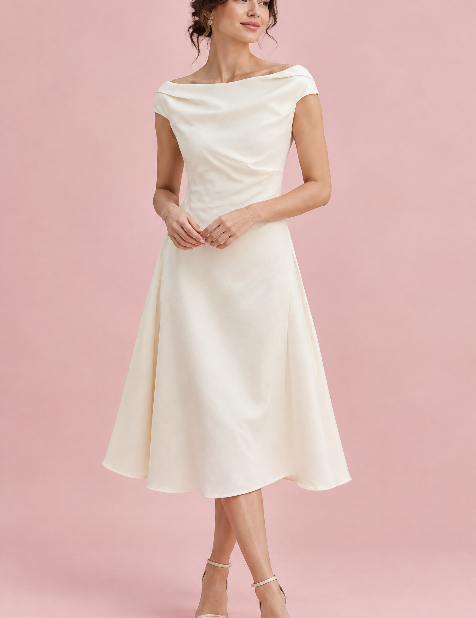 Robe trapèze blanc crème midi | Vue de face | Lounelle Paris