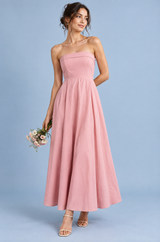 Lichtroze strapless maxi-jurk met A-lijn