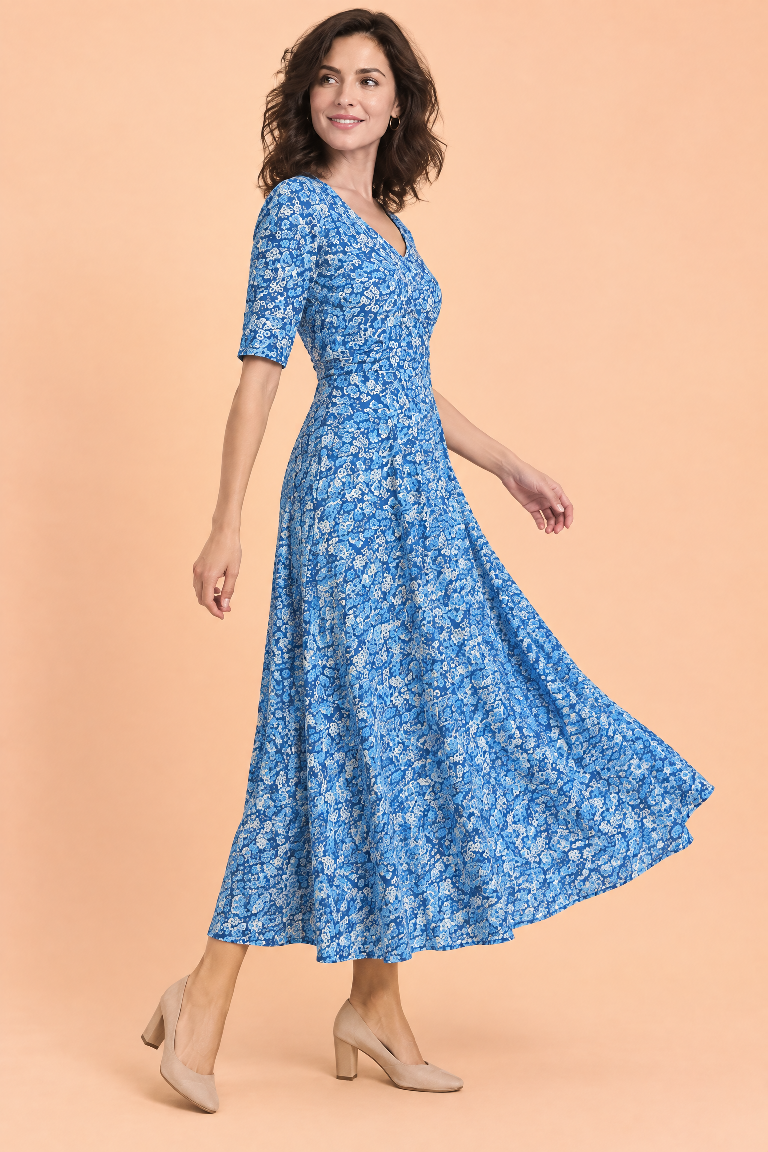 Robe longue bleue à col V | Vue de dos | Lounelle Paris