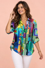 Groene blouse met bloemenprint en kraag
