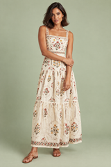 Crèmekleurige maxi-jurk met bloemenprint en stroken
