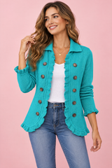 Getailleerd jasje met turquoise luipaardprint