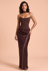 Bruine strapless maxi-jurk met corsetlook