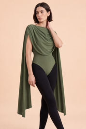 Body vert olive ajusté froncé à col bénitier | Vue rapprochée | Lounelle Paris