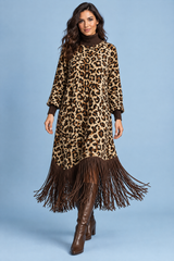 Maxi-jurk met luipaardprint en franjes