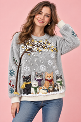 Oversized grijze trui met kattenmotief