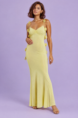 Gele maxi-jurk met bloemapplicaties