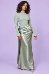 Mintgroene gerimpelde maxi-jurk