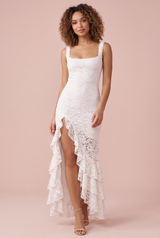 Witte kanten maxi-jurk met ruches