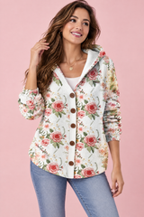 Off-white gebloemd vest met capuchon