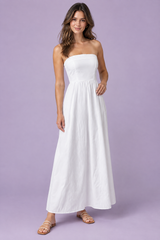 Witte strapless maxi-jurk met A-lijn