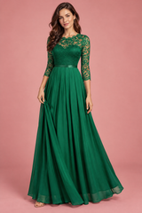 Groene maxi-jurk met kanten inzet