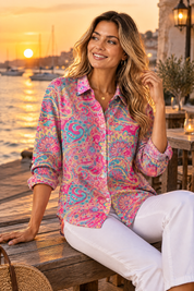 Chemise rose à imprimé floral | Deuxième photo lifestyle | Lounelle Paris
