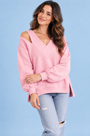 Top rose à épaules dénudées et col V | Vue rapprochée | Lounelle Paris