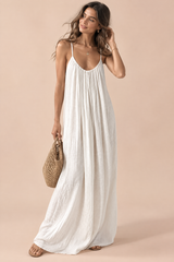 Soepelvallende maxi-jurk met open rug – gebroken wit