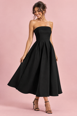 Zwarte bandeau midi-jurk met skaterrok