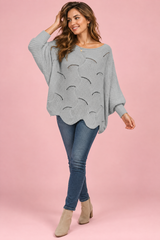 Grijze oversized trui met ajourbreisel en boothals