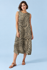 Off-white mouwloze gestreepte midi-jurk