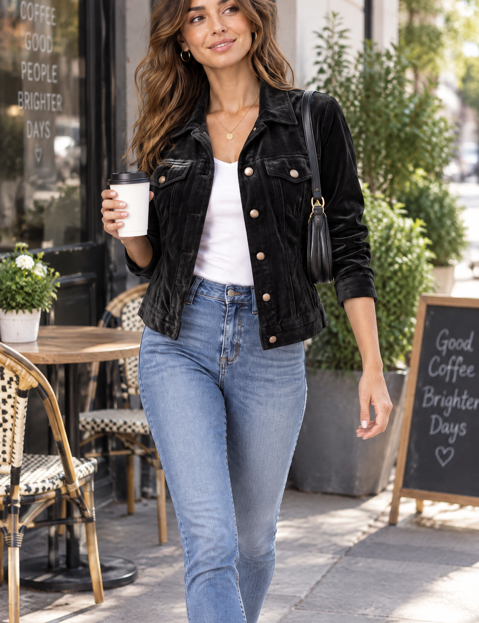 Veste-chemise noire à poches utilitaires | Photo lifestyle | Lounelle Paris