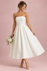 Witte bandeau midi-jurk met skaterrok