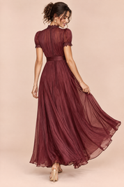 Robe longue bordeaux à volants | Vue de dos | Lounelle Paris