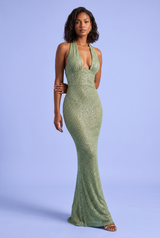 Groene halter maxi-jurk met pailletten