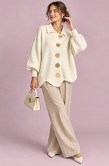 Oversized vest met kraag in crème