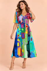 Blauwe maxi-jurk met V-hals