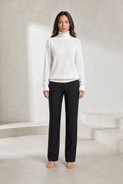 Pull blanc col roulé côtelé | Lounelle Paris