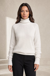 Pull blanc col roulé côtelé | Lounelle Paris