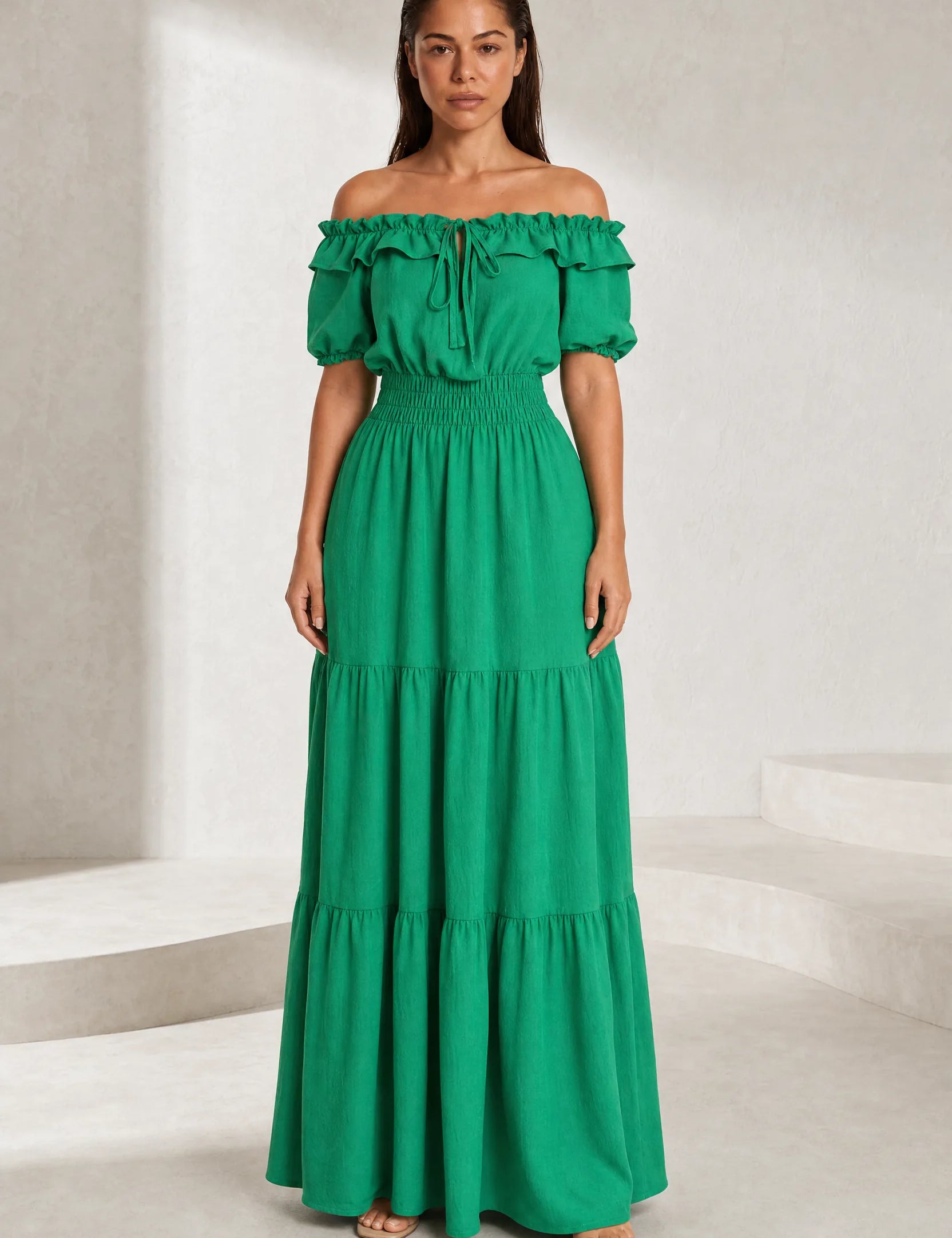 Robe à volants épaules dénudées | Lounelle Paris