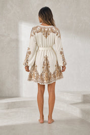 Robe abricot col V manches bouffantes | Lounelle Paris